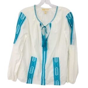 Michael Kors white cotton boho peasant top with tassels - medium